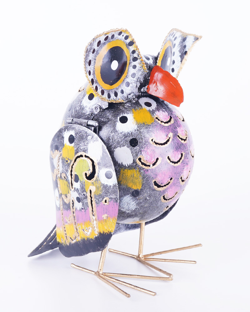 Owl, Made From Iron With Hanpainted
