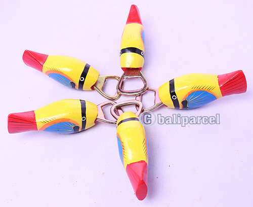 Bottle Opener Fish Shape With Painted Set Of 5, Handmade From Albesia Wood