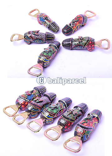 Bottle Opener Penis Shape With Painted Set Of 5, Handmade From Albesia Wood