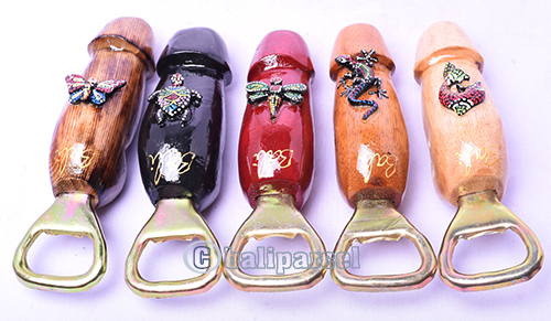 Bottle Opener Penis Shape With Painted Set Of 5, Handmade From Albesia Wood