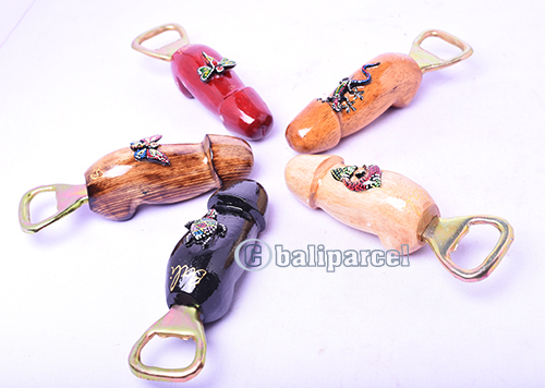 Bottle Opener Penis Shape With Painted Set Of 5, Handmade From Albesia Wood