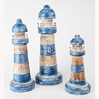 Wooden Lighthouse Set Of 3, Handmade From Albesia Wood