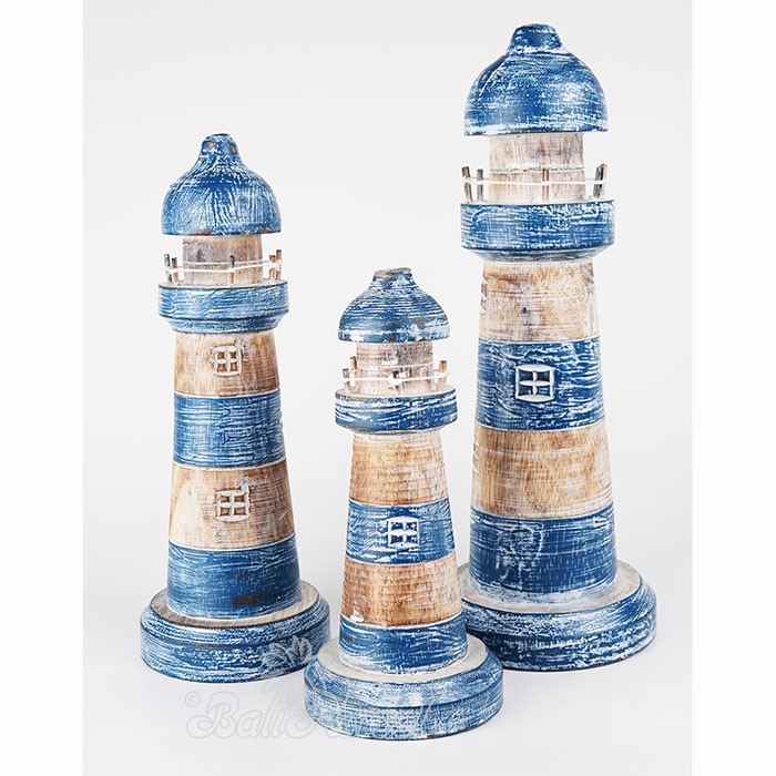Wooden Lighthouse Set Of 3, Handmade From Albesia Wood