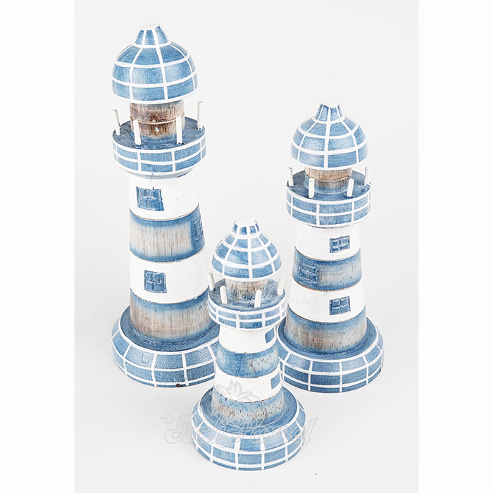 Wooden Lighthouse Set Of 3, Handmade From Albesia Wood