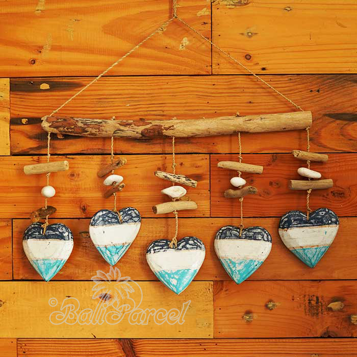 Wooden Wall Hanging 5 Heart, Handmade From Albesia Wood