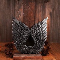 Wooden Wallhanging Wing, Handmade From Albesia Wood