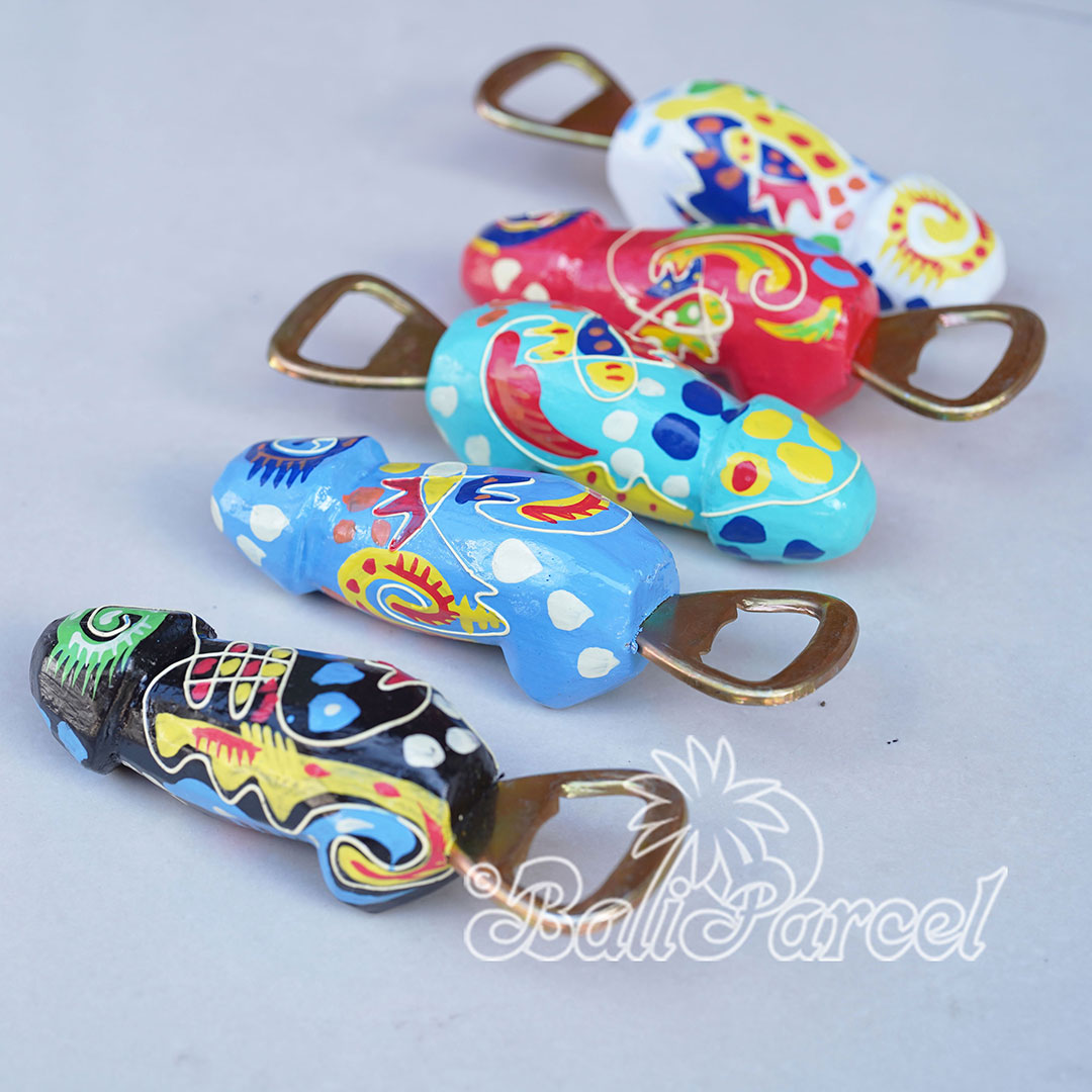 Bottle Opener Penis Shape With Painted Set Of 5, Handmade From Albesia Wood