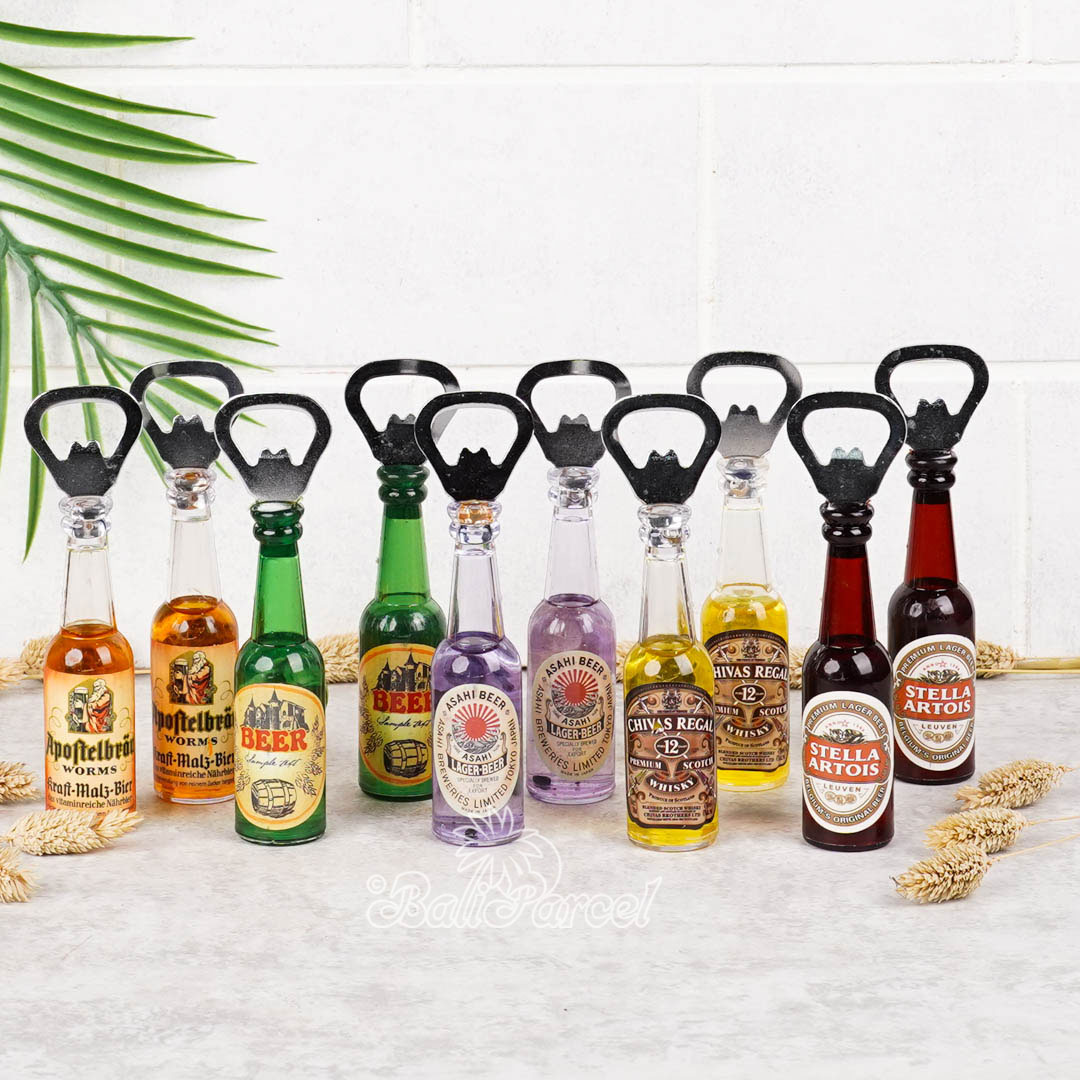 Assorted 10 Set Bottle Opener With Magnet On Back, Handmade From Glass