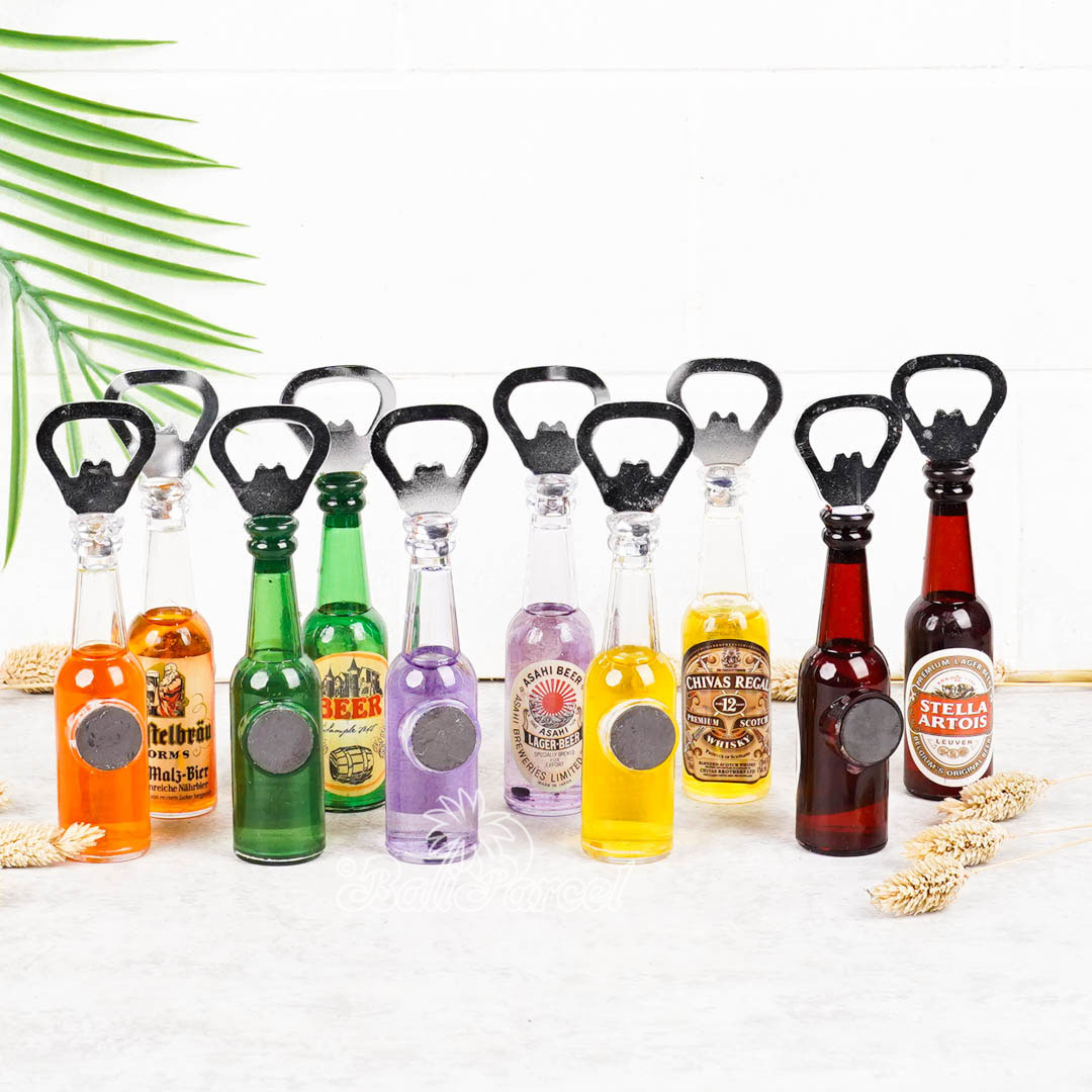 Assorted 10 Set Bottle Opener With Magnet On Back, Handmade From Glass