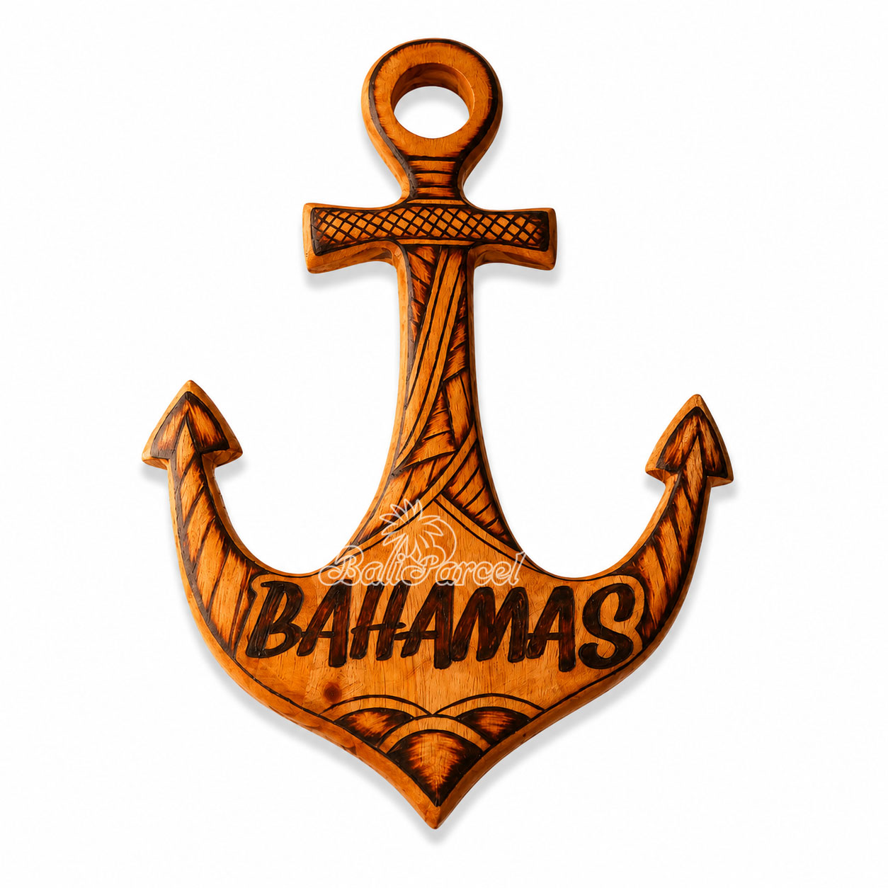 Wooden Anchor With Burning, Handmade From Albesia Wood