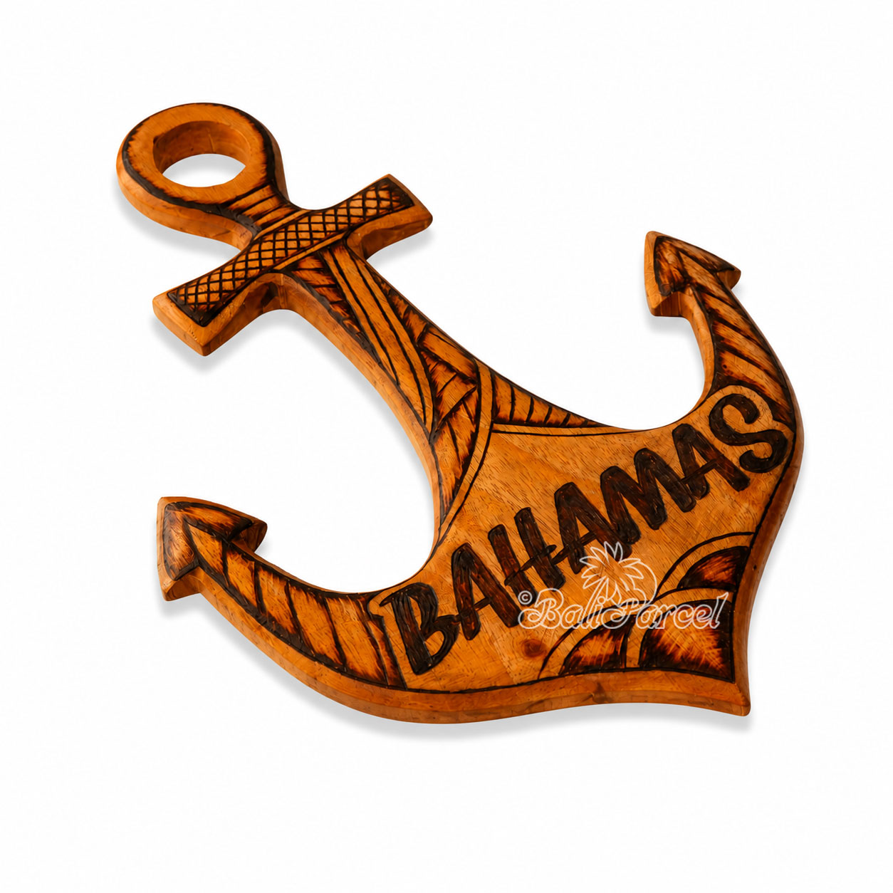 Wooden Anchor With Burning, Handmade From Albesia Wood