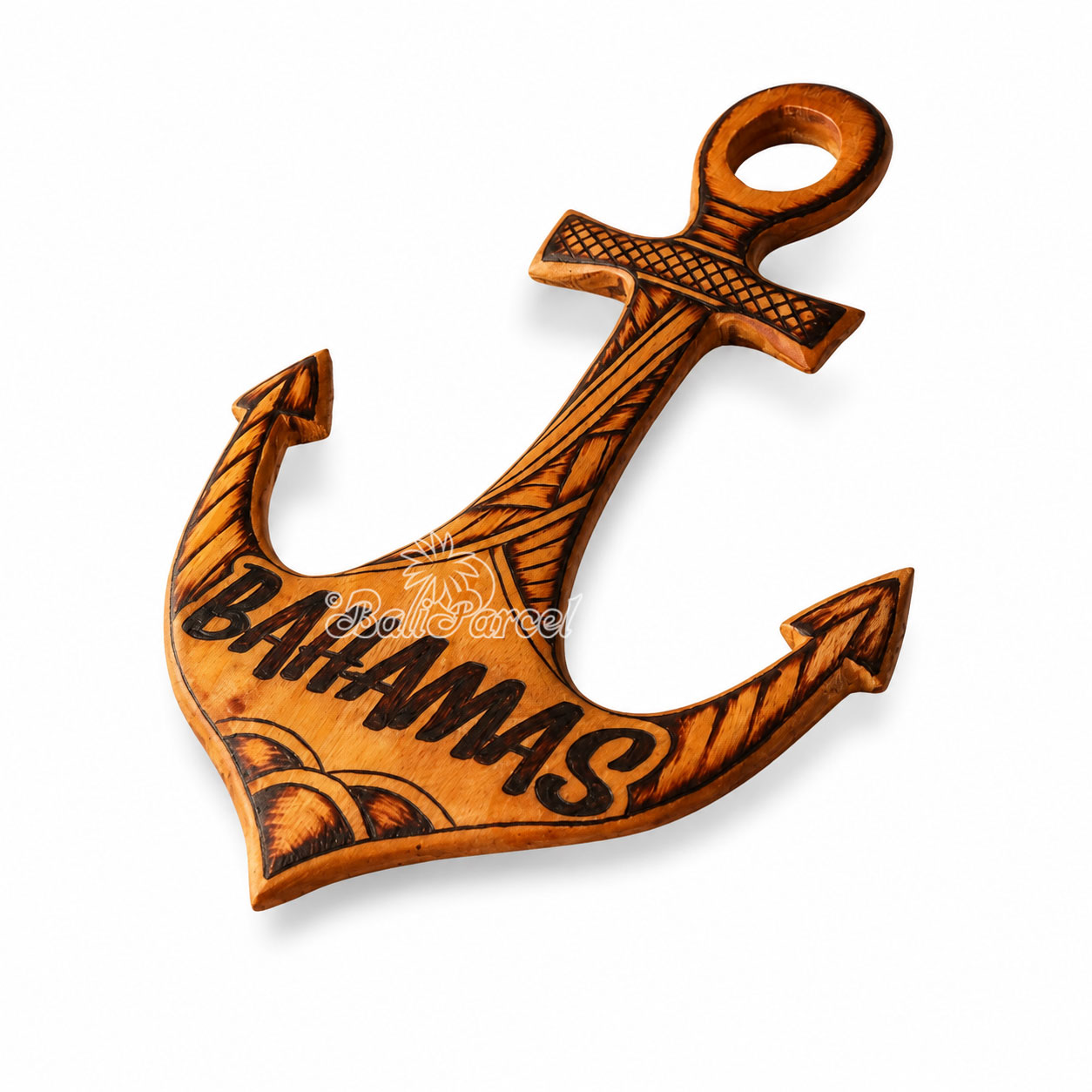 Wooden Anchor With Burning, Handmade From Albesia Wood