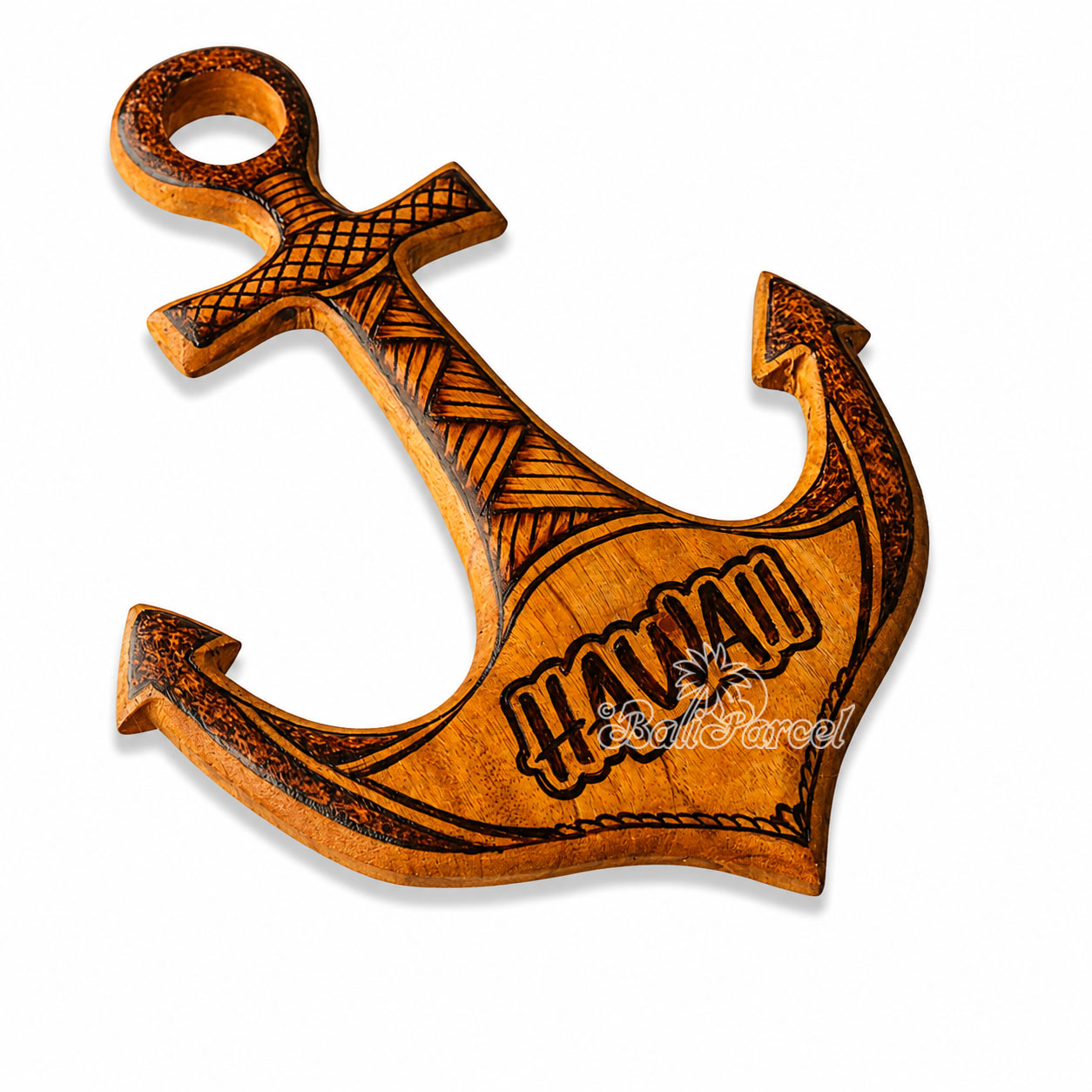 Wooden Anchor With Burning, Handmade From Albesia Wood