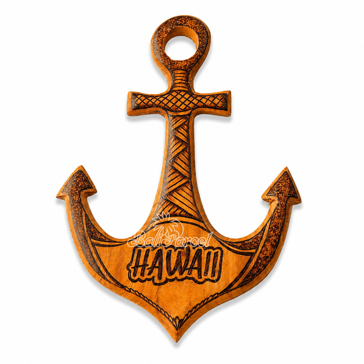 Wooden Anchor With Burning, Handmade From Albesia Wood