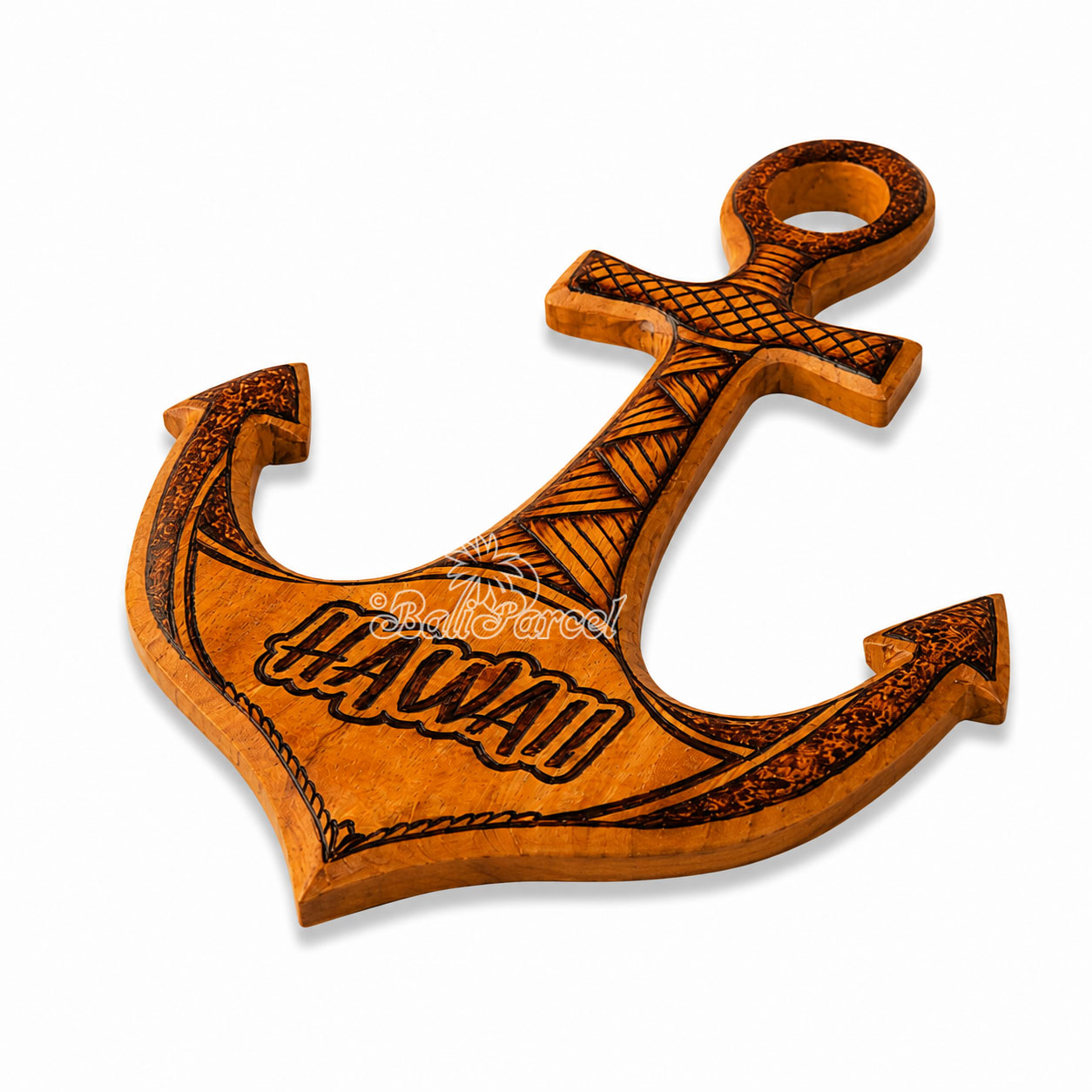 Wooden Anchor With Burning, Handmade From Albesia Wood