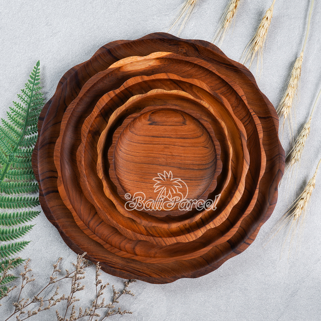 Wooden Plate, Hand Carved From Teak Wood, Finishing With Olive Oil.