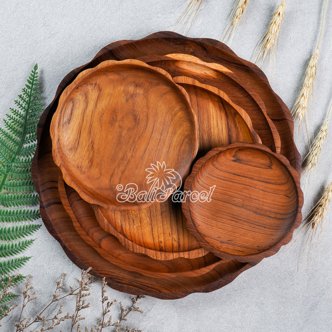 Wooden Plate, Hand Carved From Teak Wood, Finishing With Olive Oil.
