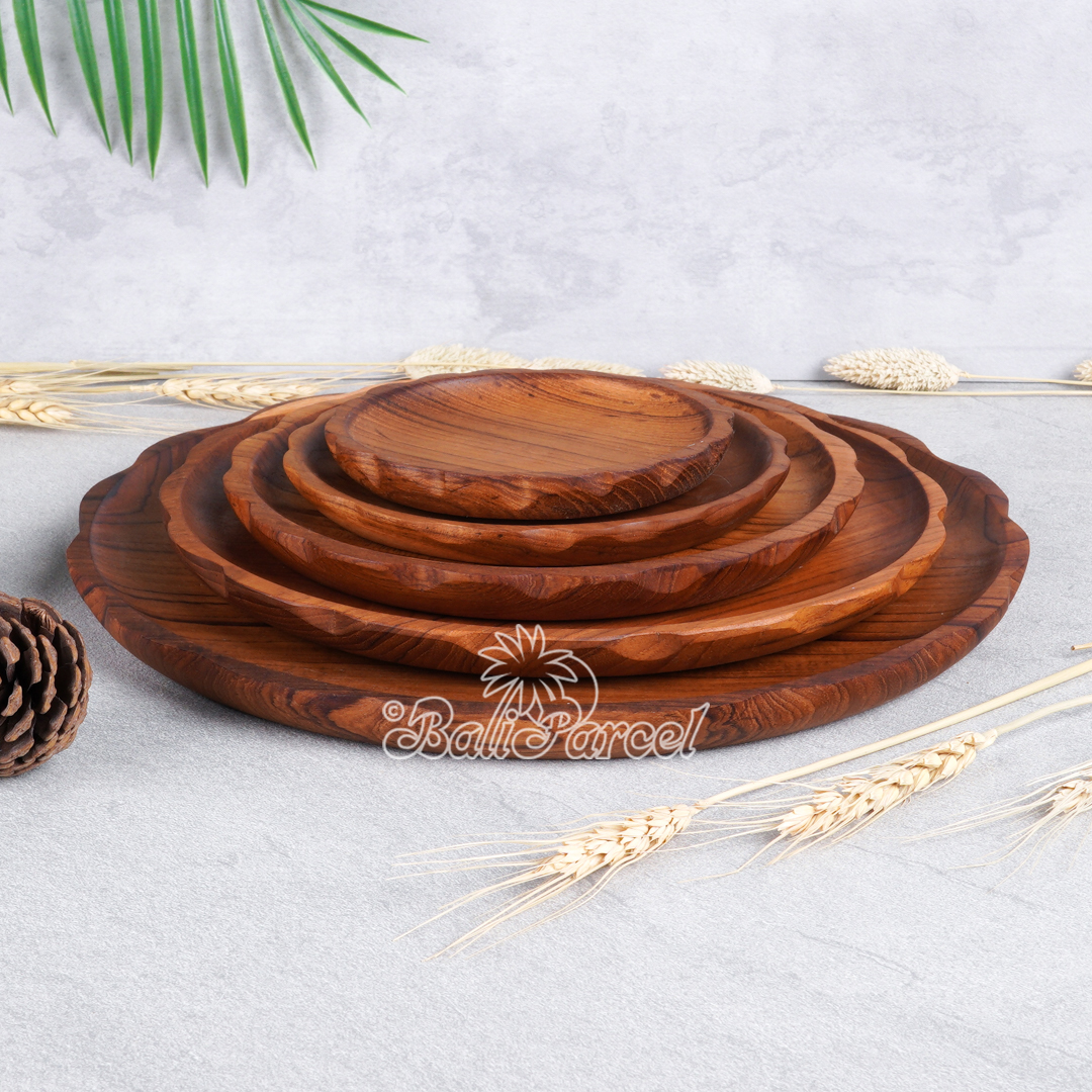 Wooden Plate, Hand Carved From Teak Wood, Finishing With Olive Oil.