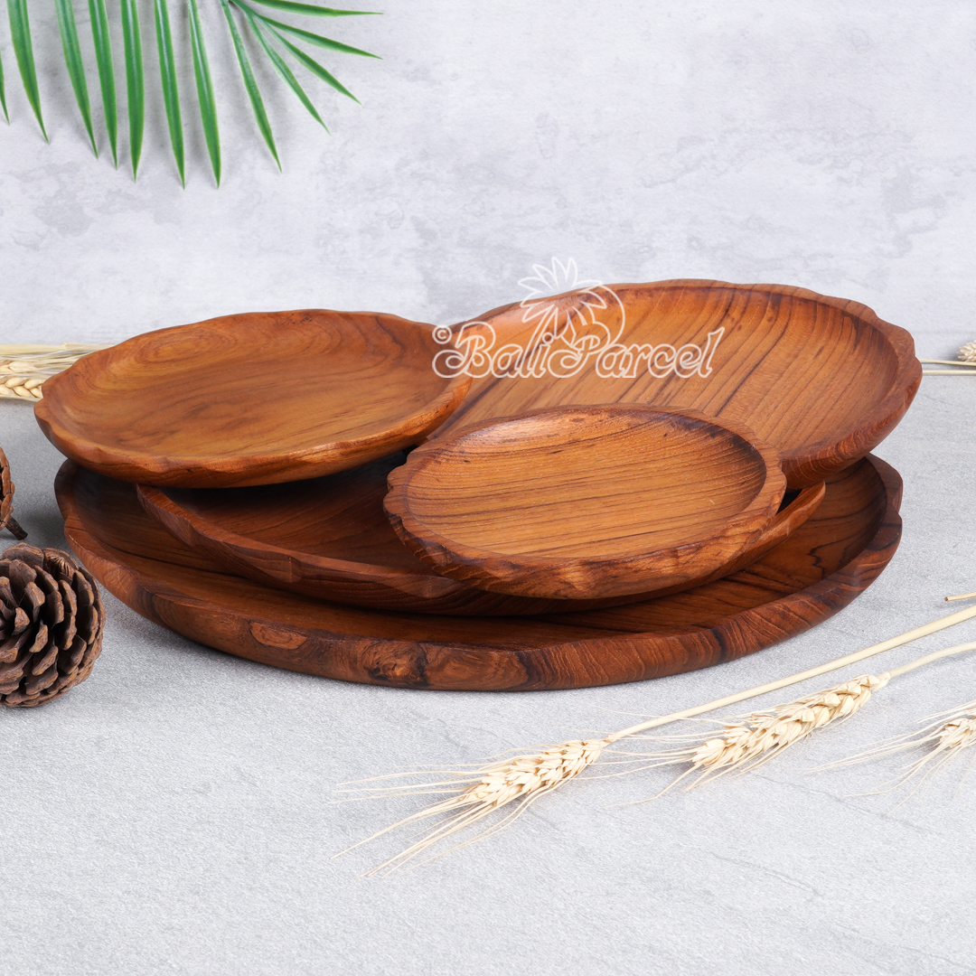 Wooden Plate, Hand Carved From Teak Wood, Finishing With Olive Oil.