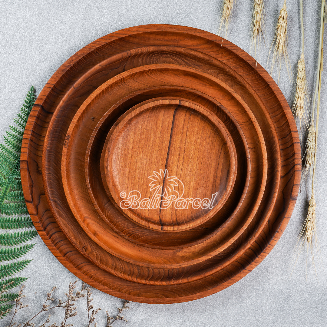 Wooden Plate, Hand Carved From Teak Wood, Finishing With Olive Oil.