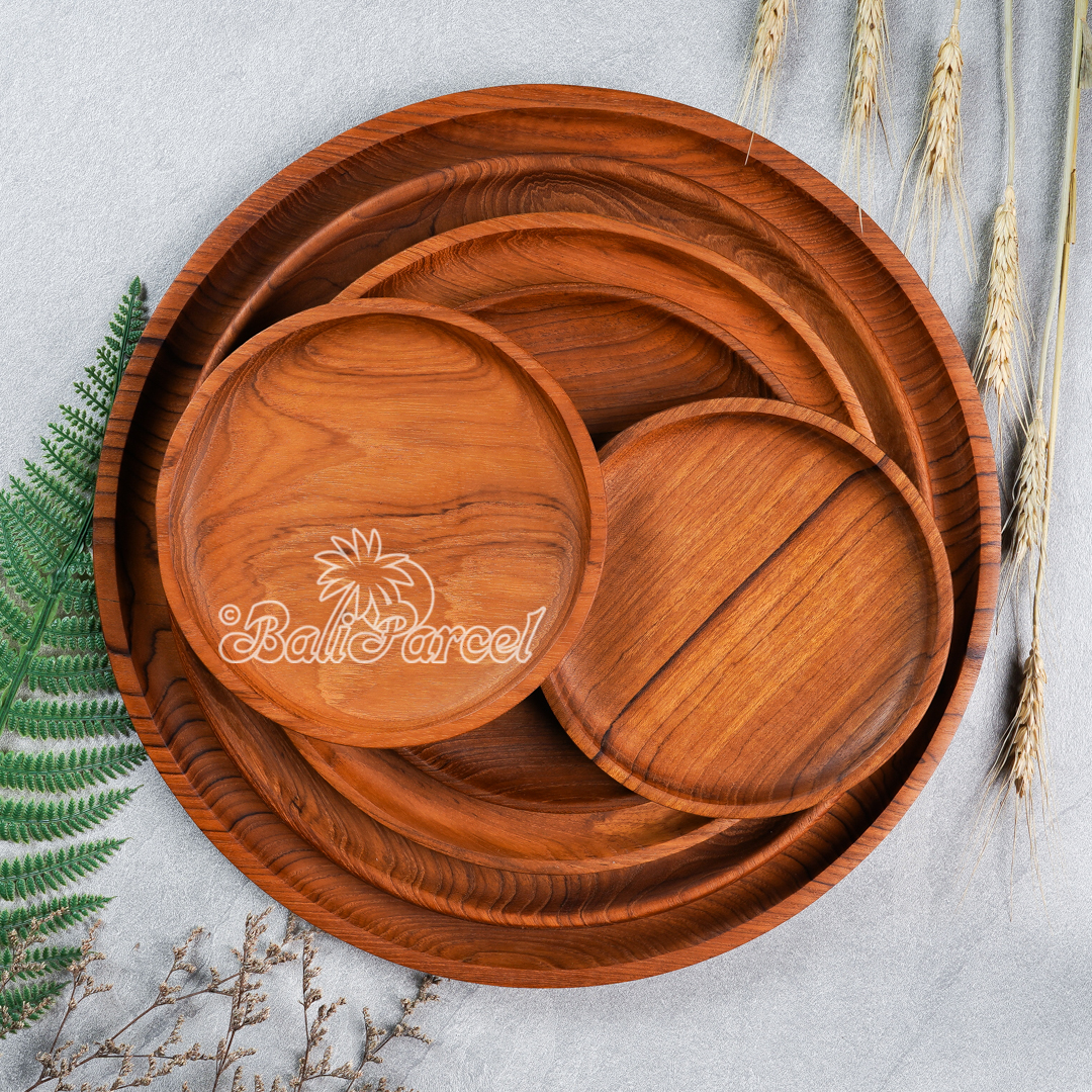 Wooden Plate, Hand Carved From Teak Wood, Finishing With Olive Oil.
