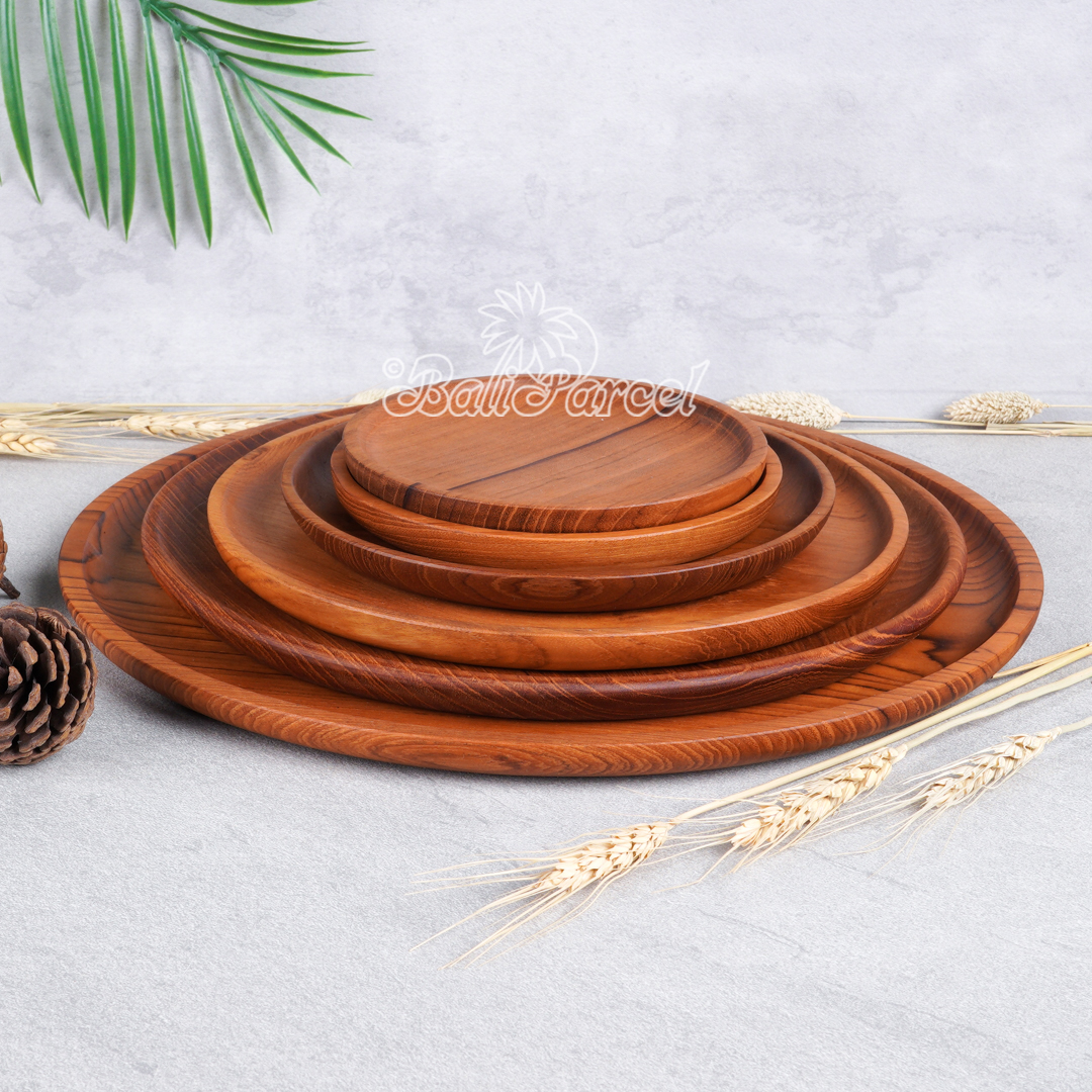 Wooden Plate, Hand Carved From Teak Wood, Finishing With Olive Oil.