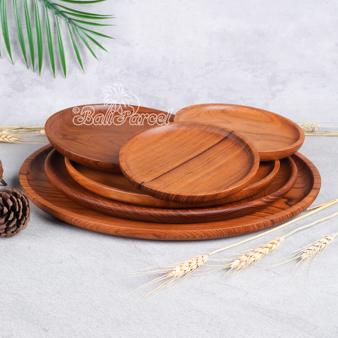 Wooden Plate, Hand Carved From Teak Wood, Finishing With Olive Oil.