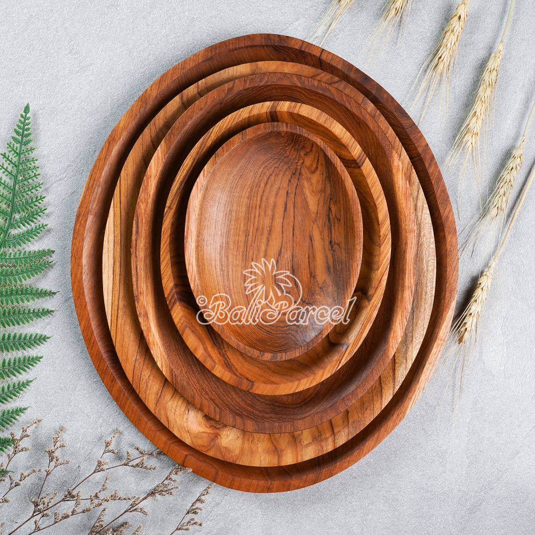 Wooden Plate, Hand Carved From Teak Wood, Finishing With Olive Oil.