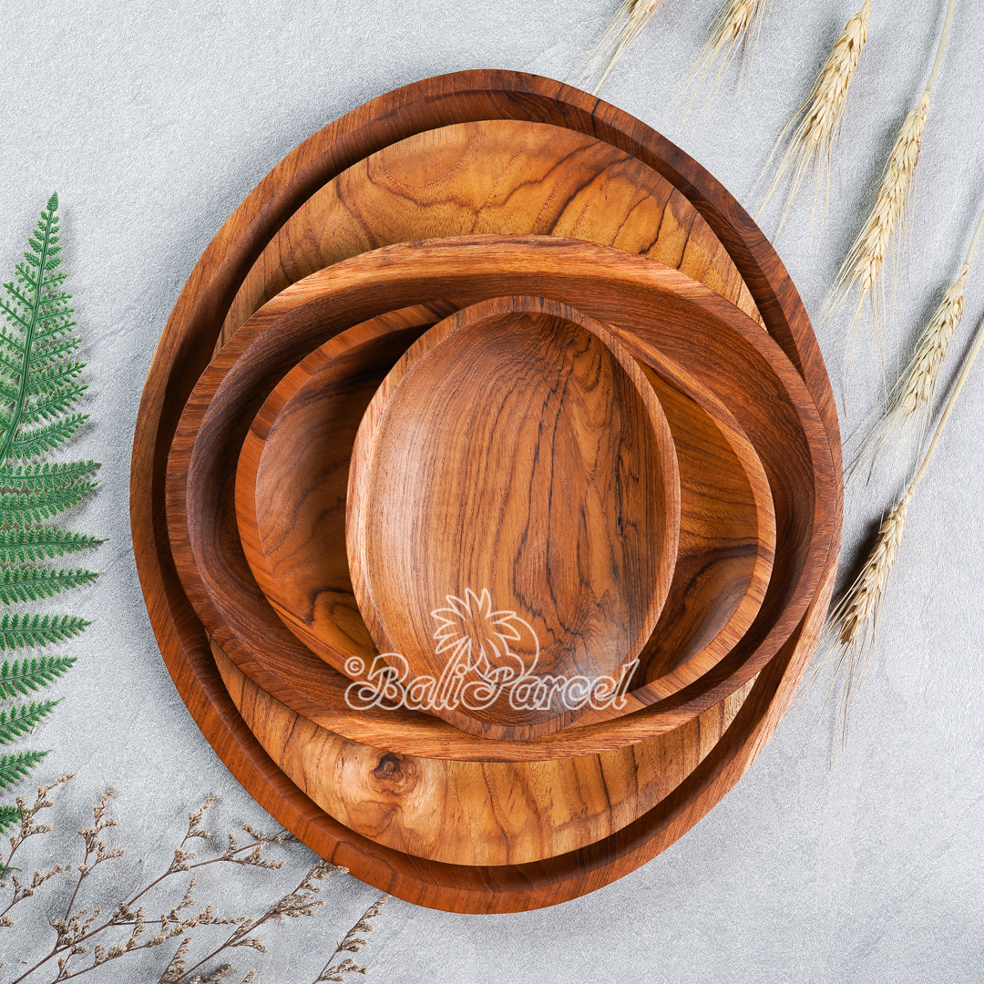Wooden Plate, Hand Carved From Teak Wood, Finishing With Olive Oil.