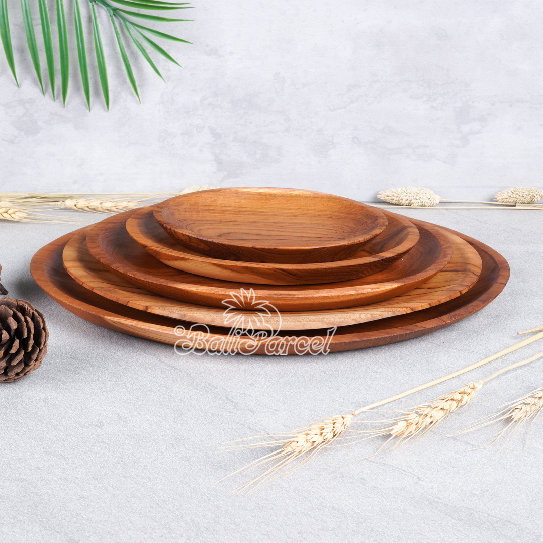 Wooden Plate, Hand Carved From Teak Wood, Finishing With Olive Oil.