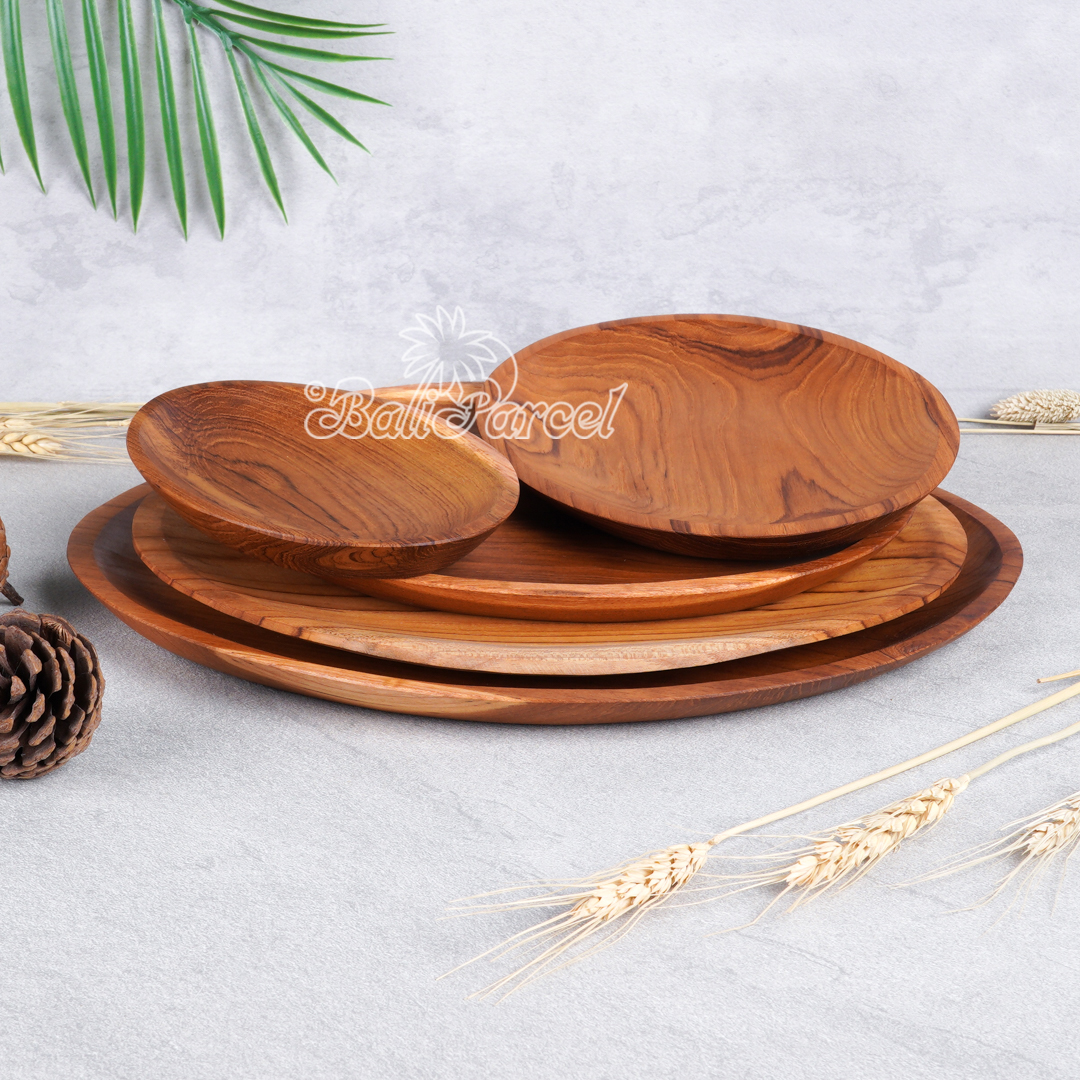 Wooden Plate, Hand Carved From Teak Wood, Finishing With Olive Oil.