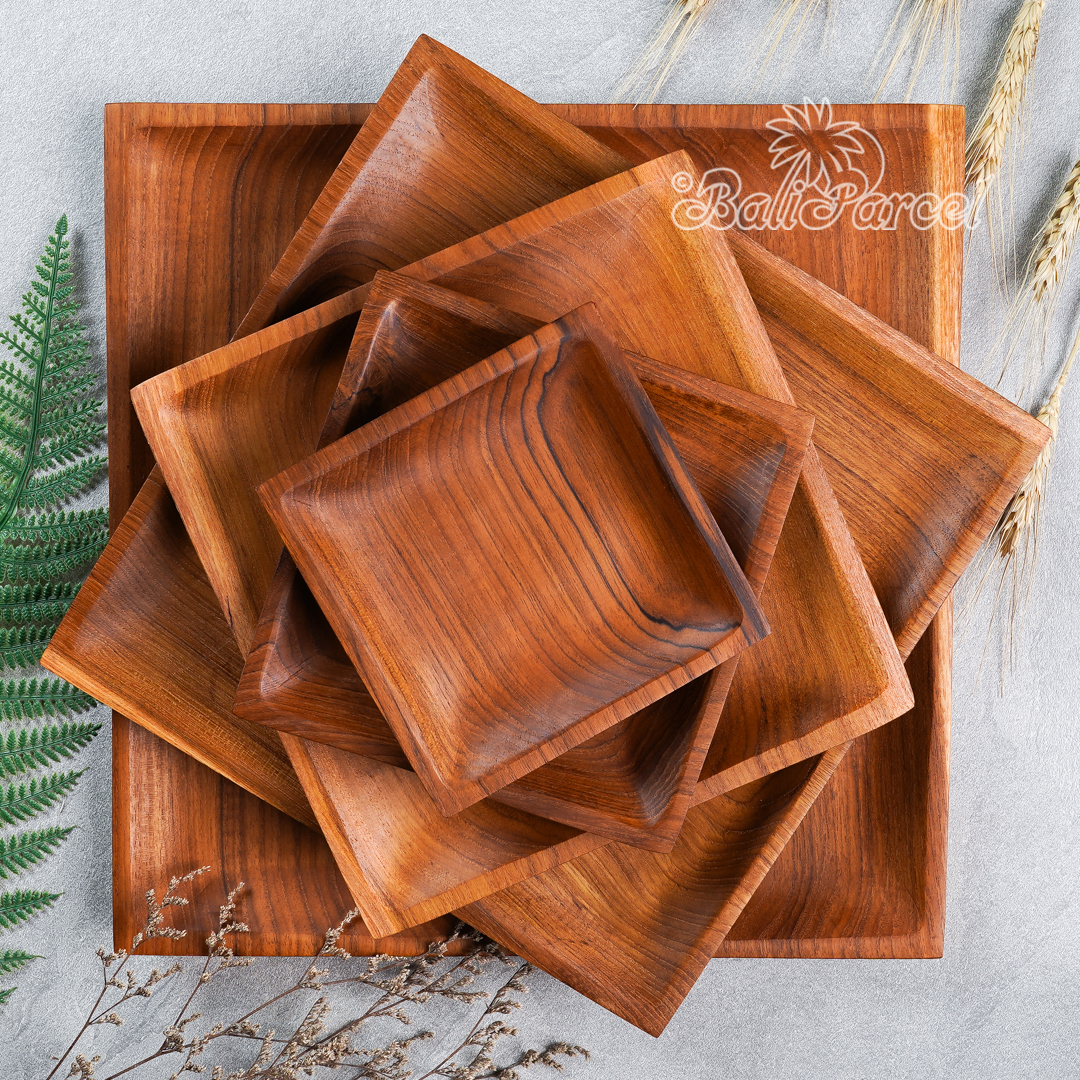 Wooden Plate, Hand Carved From Teak Wood, Finishing With Olive Oil.