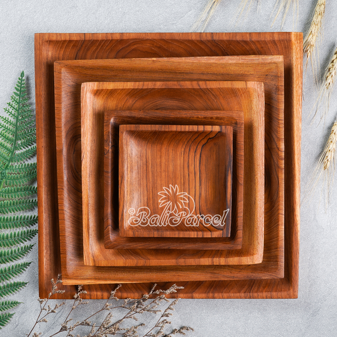 Wooden Plate, Hand Carved From Teak Wood, Finishing With Olive Oil.