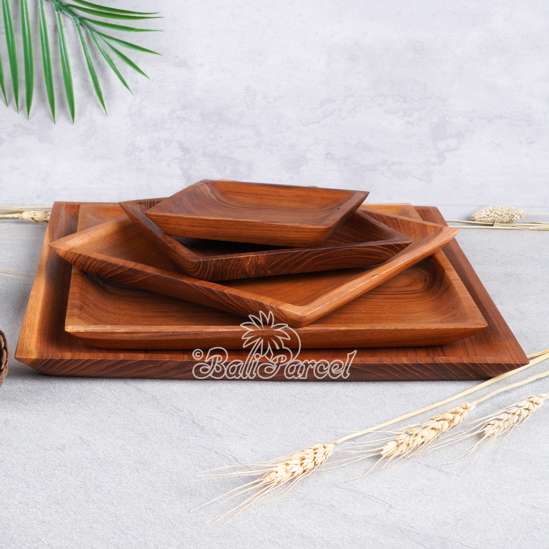 Wooden Plate, Hand Carved From Teak Wood, Finishing With Olive Oil.