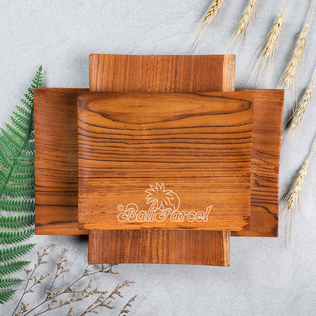 Wooden Plate, Hand Carved From Teak Wood, Finishing With Olive Oil.