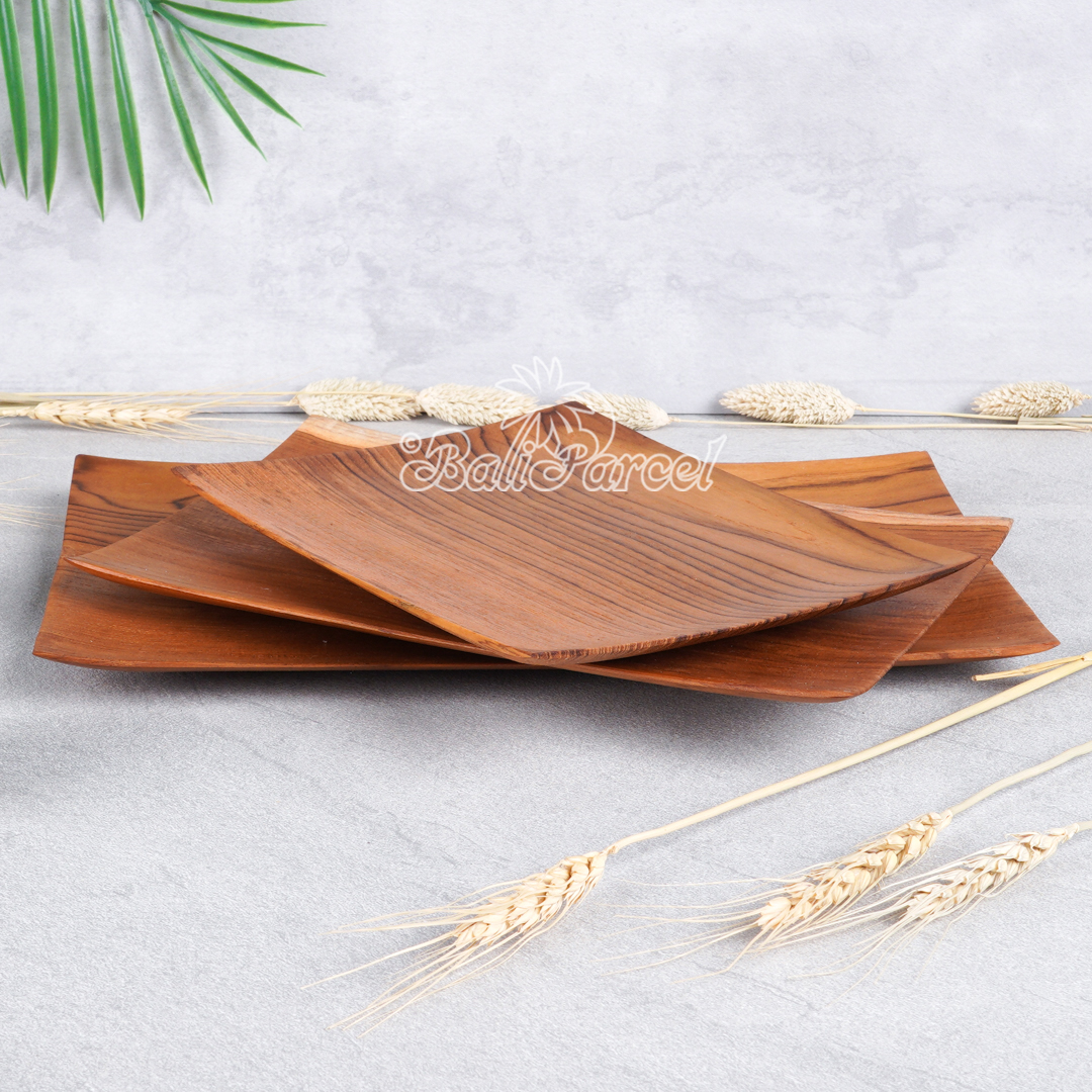 Wooden Plate, Hand Carved From Teak Wood, Finishing With Olive Oil.