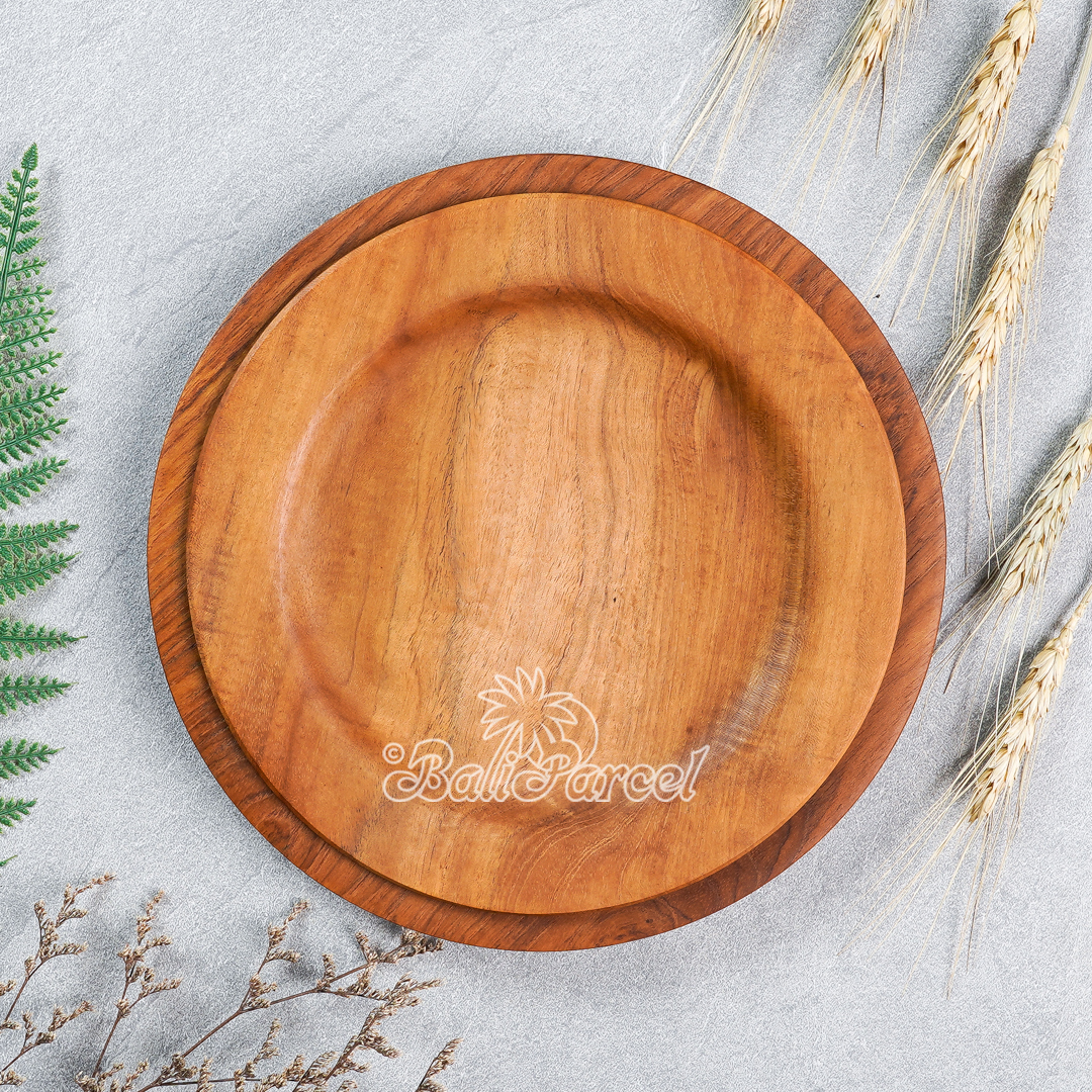 Wooden Plate, Hand Carved From Teak Wood, Finishing With Olive Oil.