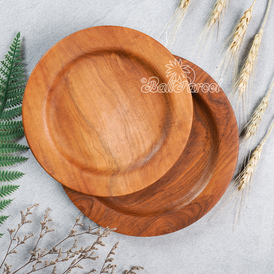 Wooden Plate, Hand Carved From Teak Wood, Finishing With Olive Oil.