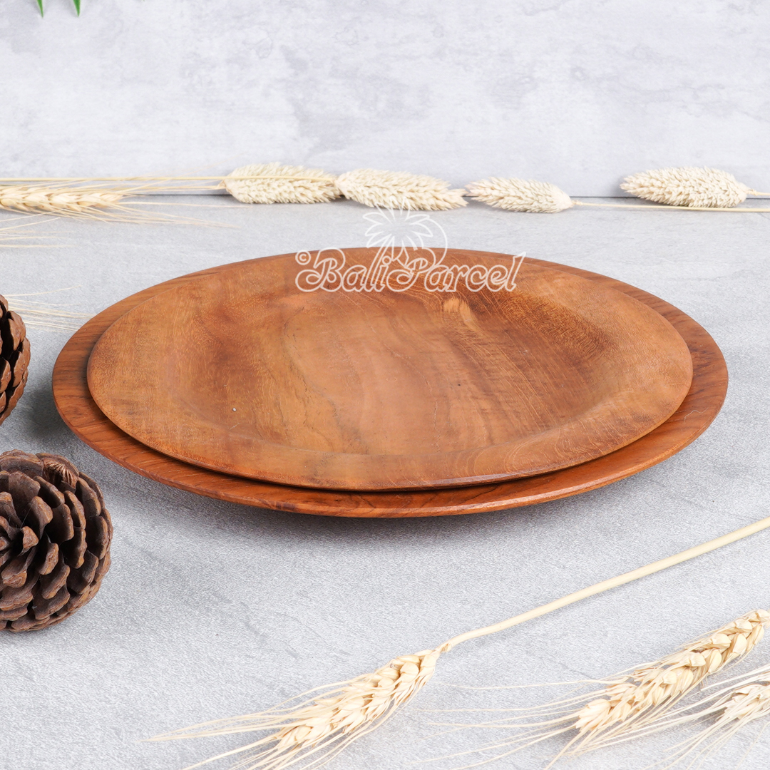 Wooden Plate, Hand Carved From Teak Wood, Finishing With Olive Oil.
