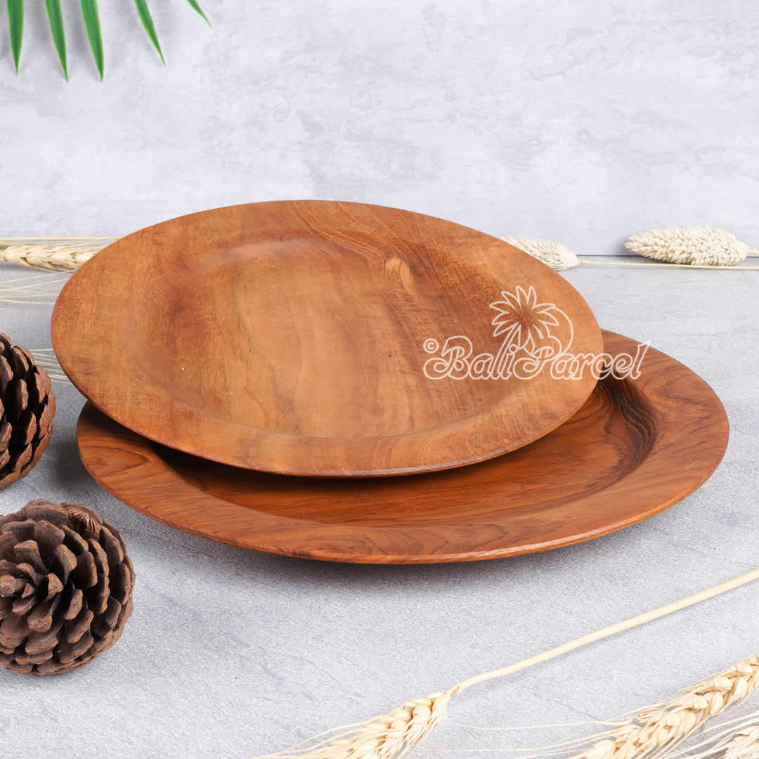 Wooden Plate, Hand Carved From Teak Wood, Finishing With Olive Oil.