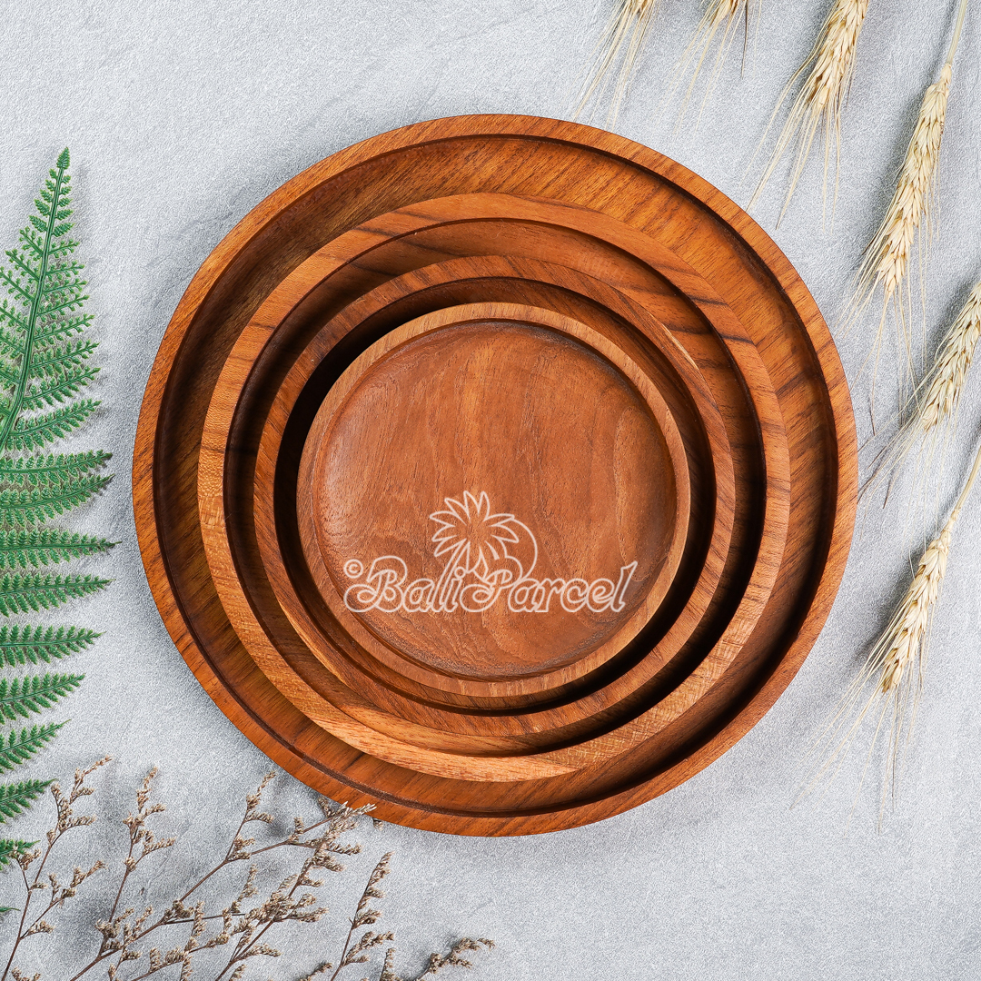 Wooden Plate, Hand Carved From Teak Wood, Finishing With Olive Oil.
