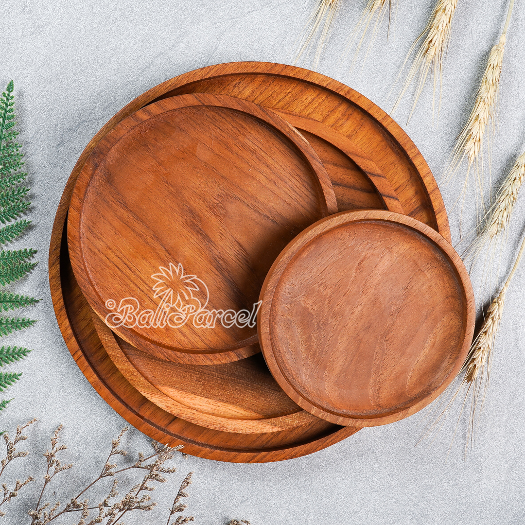 Wooden Plate, Hand Carved From Teak Wood, Finishing With Olive Oil.