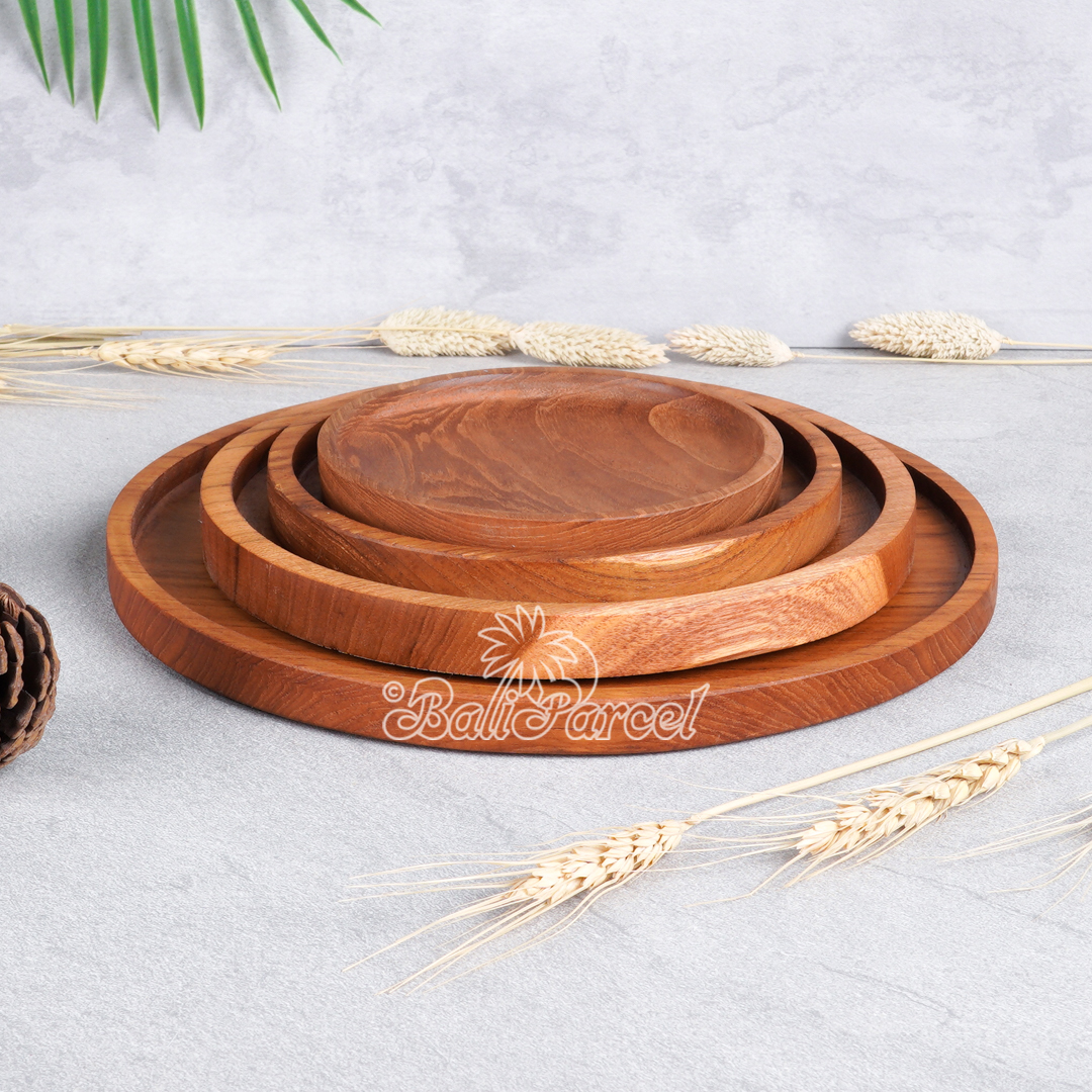 Wooden Plate, Hand Carved From Teak Wood, Finishing With Olive Oil.