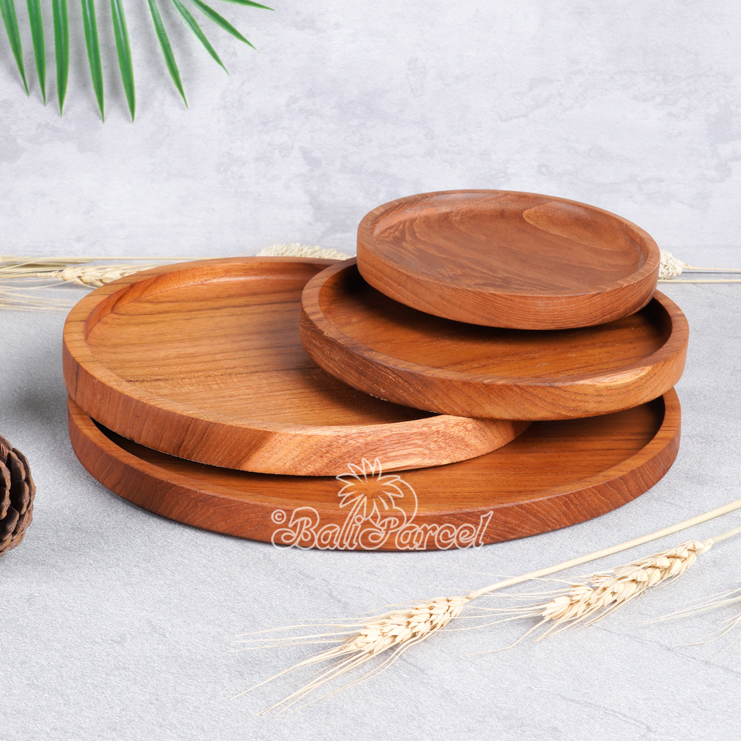 Wooden Plate, Hand Carved From Teak Wood, Finishing With Olive Oil.