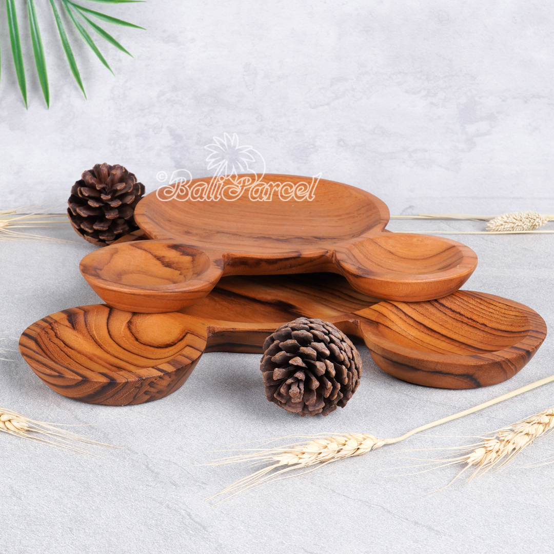 Wooden Plate, Hand Carved From Teak Wood, Finishing With Olive Oil.