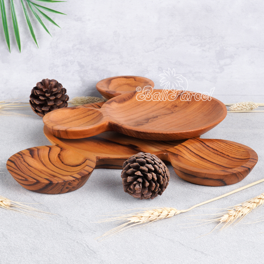 Wooden Plate, Hand Carved From Teak Wood, Finishing With Olive Oil.