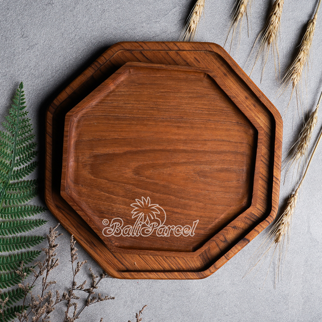 Wooden Plate, Hand Carved From Teak Wood, Finishing With Olive Oil.