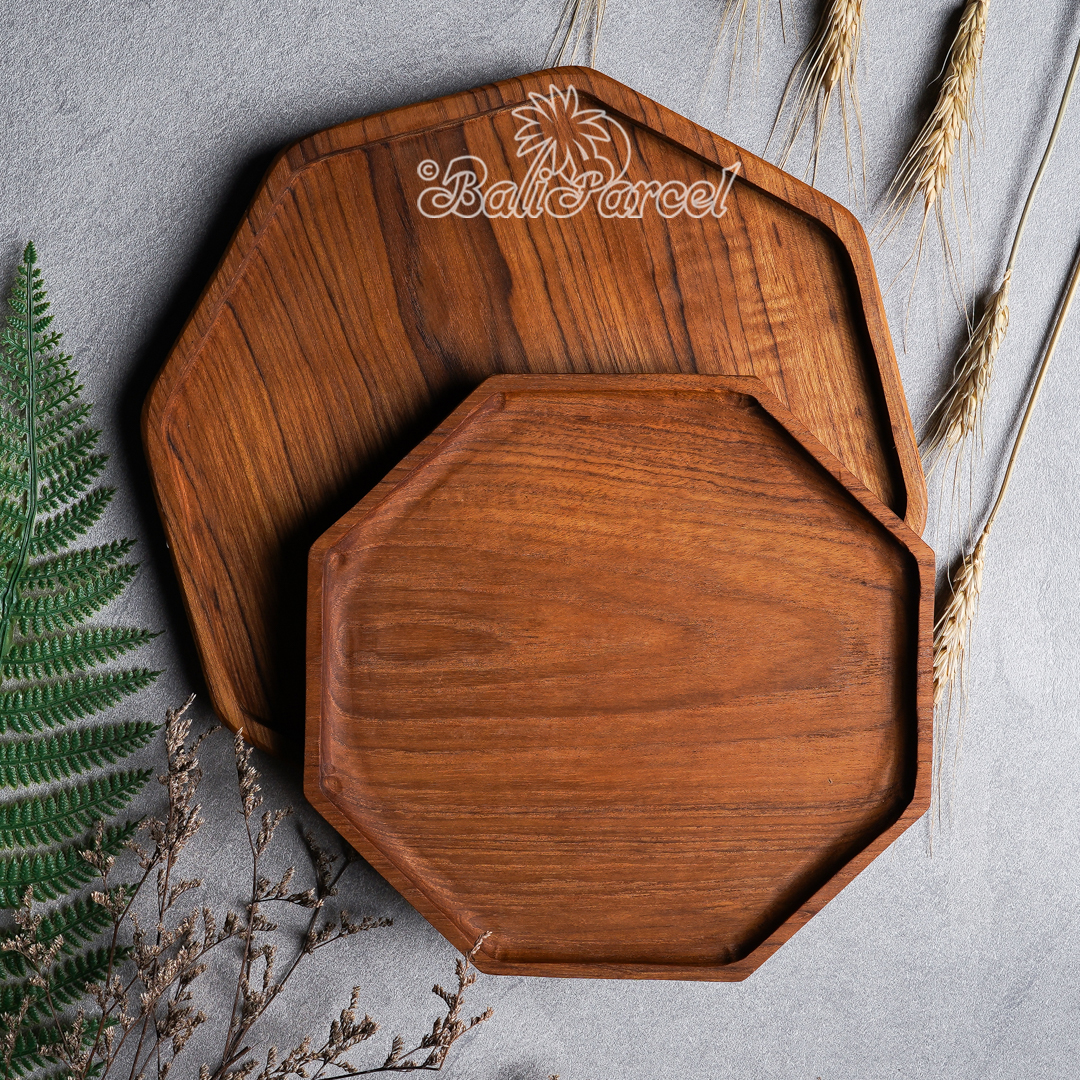 Wooden Plate, Hand Carved From Teak Wood, Finishing With Olive Oil.