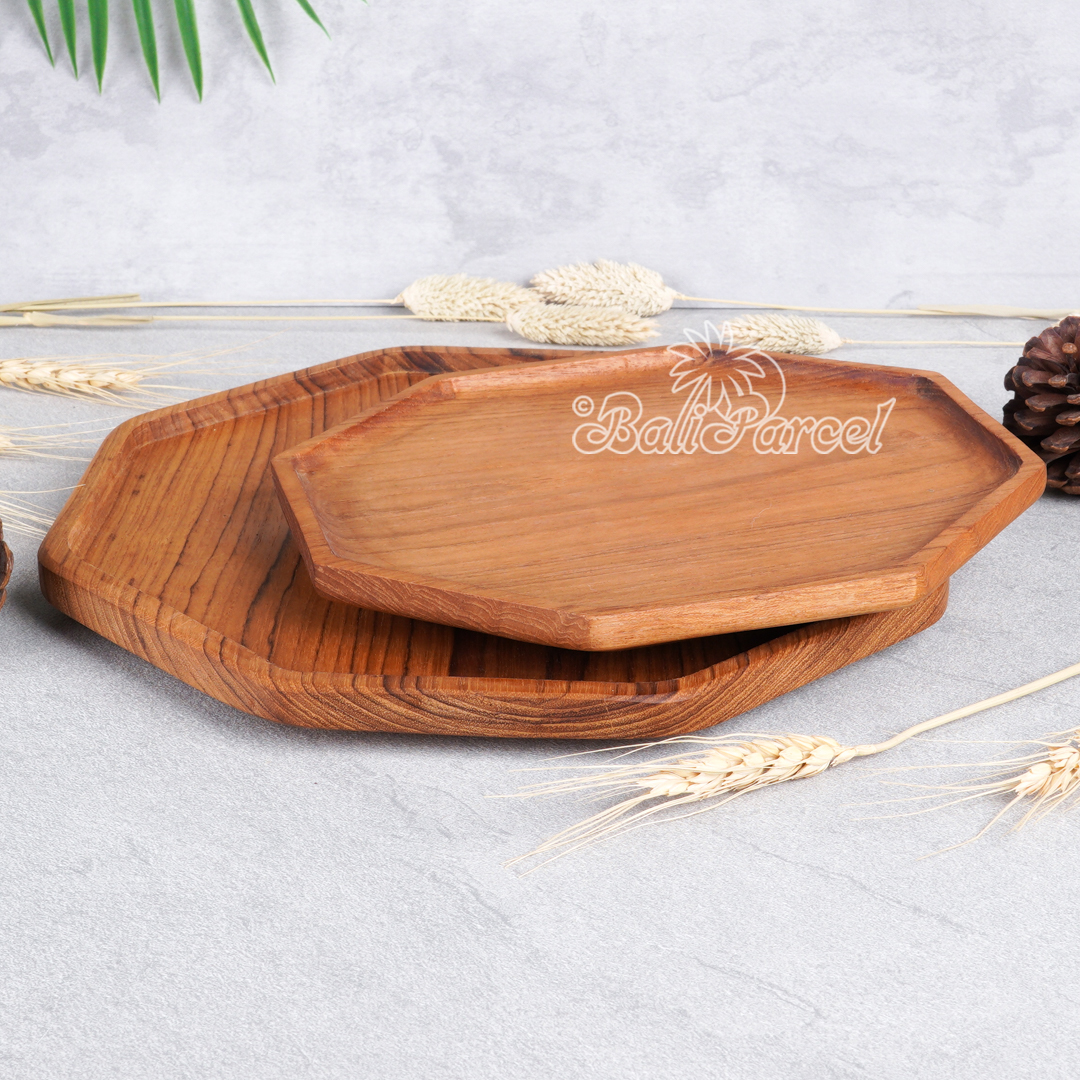 Wooden Plate, Hand Carved From Teak Wood, Finishing With Olive Oil.