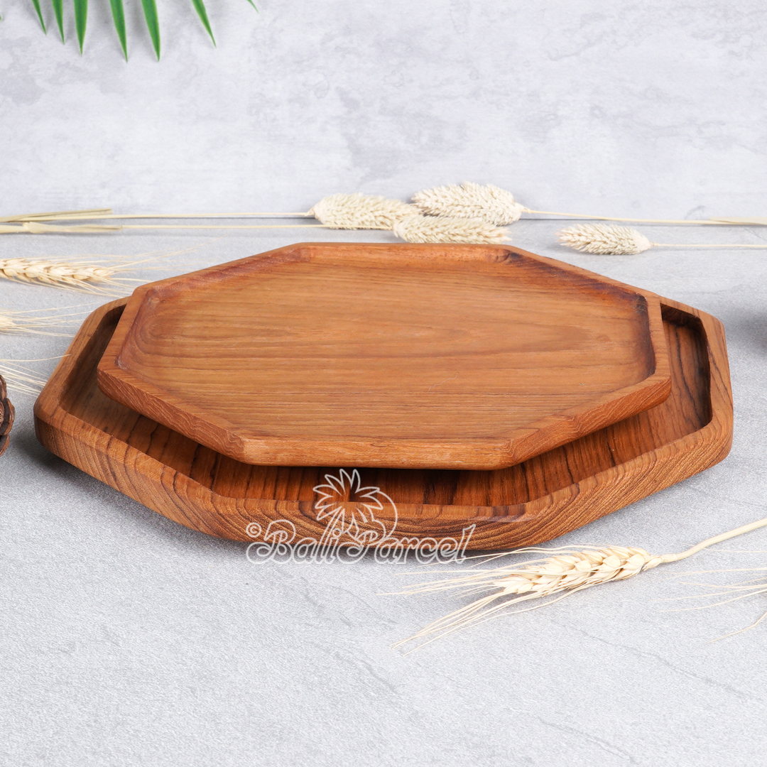 Wooden Plate, Hand Carved From Teak Wood, Finishing With Olive Oil.